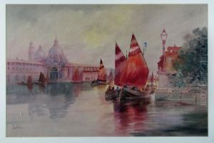 Venetian Canal Scene With Boats by Louis Kinney Harlow