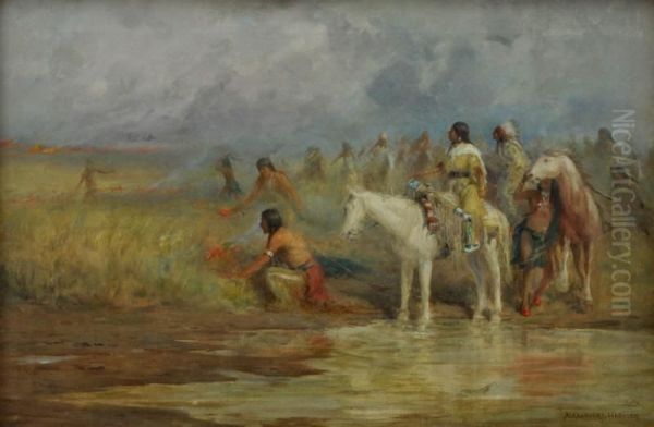 Sioux Indians Lighting Back Fires - view 1