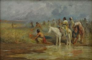 Sioux Indians Lighting Back Fires by Alexander F. Harmer