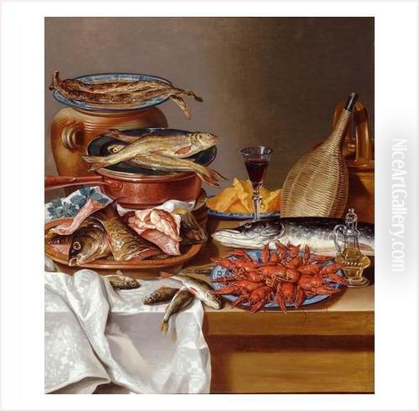 Nature-morte De Poissons Et Plat D'ecrevisses - view 1