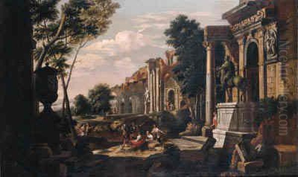 Capriccio's Of Roman Ruins With Beggars Meeting Tourists Andsoldiers Giving Directions To Travellers - view 1