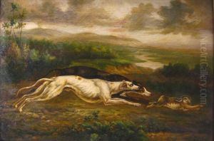 Hunt Scene With Dogs Chasing Arabbit by M. Harnett