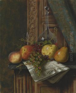 Still Life With Munich Newspaper, Fruit And Decanter by William Michael Harnett