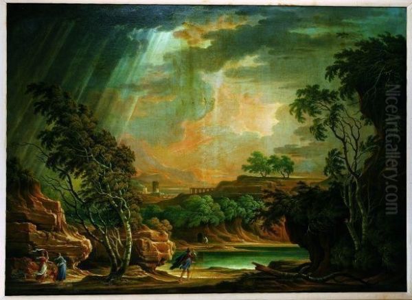 A Stormy Italianate Landscape With Figures - view 1