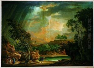A Stormy Italianate Landscape With Figures