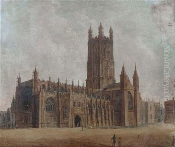 Gloucester Cathedral With Figures In The Foreground - view 1