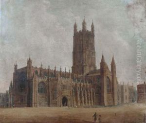 Gloucester Cathedral With Figures In The Foreground