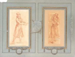 Twin Studies Of Herault-sechelle And Marat, In Trompe L'oeil Mount by Fulchran Jean Harriet