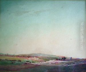 Horse And Cart With Figures On A Heath by Charles Harrington