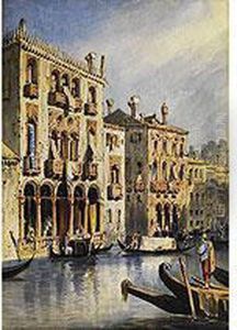 Gondeln Im Kanal Von Venedig Mit Ansicht Gotischer Palaste Gondeln Im Kanal Von Venedig Mit Ansicht Gotischer Palaste