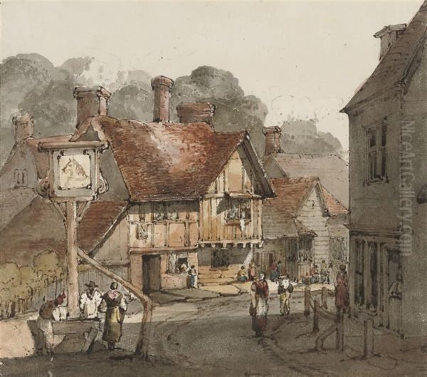 Figures Outside A Country Inn - view 1
