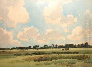 Pastoral With Distant Cattle And Church