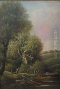 Figure Before A Woodland Cottage by George Harris