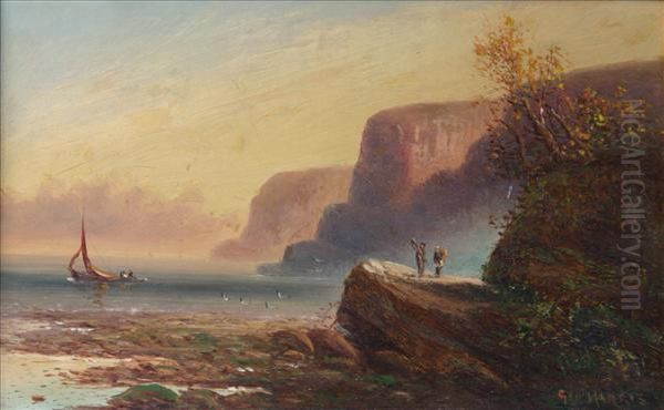 Coastal View Withboat And Figures Before Cliffs - view 1