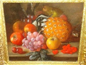 Still-life Of A Pinapple, Apples And Grapes Ona Ledge