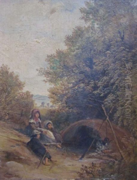 Gypsy Camp Sketch Near Bitton - view 1