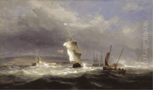 Shipping In A Squall Off Swansea Harbour by James Harris of Swansea