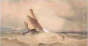 Sailing Boat In Stormy Seas by James Harris of Swansea