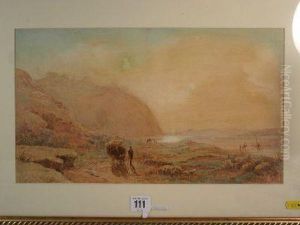 River Scene With Figures, Donkey And Haycart