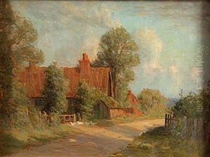Village Scene With Ducks In A Country Lane