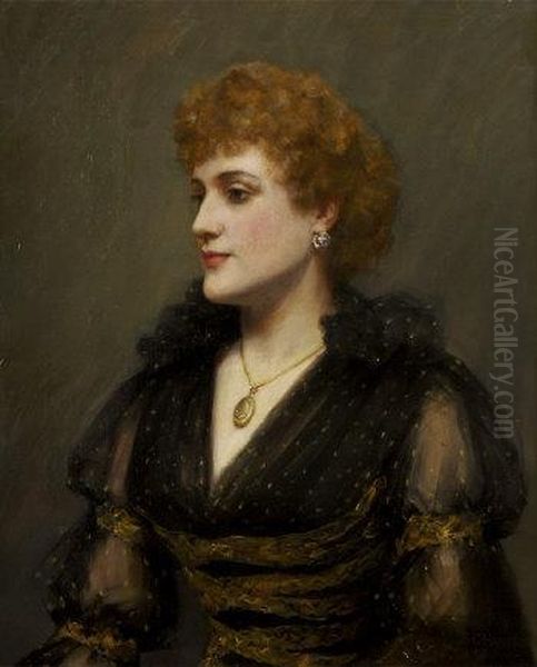 Portrait Of Lady In A Black And Gold Chiffon Dress, Wearing A Locket - view 1