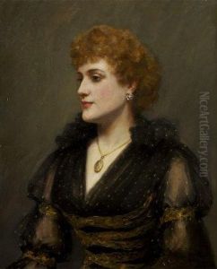 Portrait Of Lady In A Black And Gold Chiffon Dress, Wearing A Locket by Sarah Cecilia Harrison