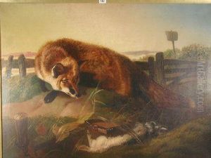 Fox On A Dune With A Trapped Rabbit by Walter Harrowing
