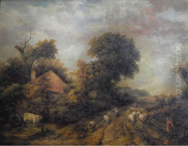 Landscape With Shepherd And Sheep On A Path - view 1