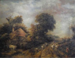 Landscape With Shepherd And Sheep On A Path by C. Hart