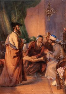 Figures At The Synagogue by Solomon Alexander Hart