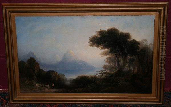 Figures Resting On A Track In Extensive Mountainous Landscape - view 1