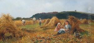 Two Young Girls Resting By A Corn Stook