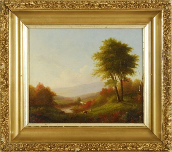 River Landscape With Grazing Cattle - view 1