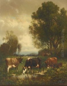 Cows By A Stream. by William M. Hart