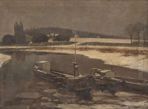 Fischerkahne In Niederrheinischer Landschaft by Wilhelm Hartes