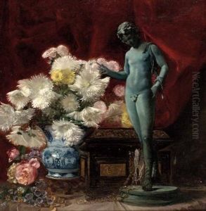 Blumenstillleben Mit Schmuckkassette Und Knabenstatuette Blumenstillleben Mit Schmuckkassette Und Knabenstatuette