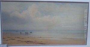 Beachscene With Figures At Low Tide by Henry Albert Hartland