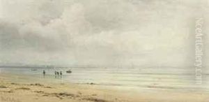 Figures Playing In The Sea At Low Tide by Henry Albert Hartland