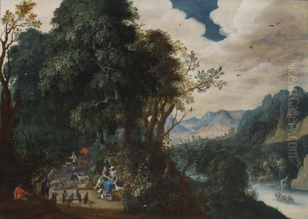 Promeneurs Dans Un Paysage De Montagnes - view 1