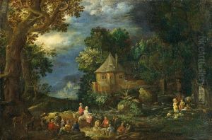 Nachtliche Landschaft Mitrastenden Bauern
