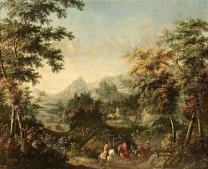 Hans Krets, Landskap Med Ridande Jaktsallskap by Johannes Jacob Hartmann