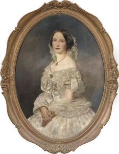 Portrait Of A Lady Wearing A White Dress by Joseph Hartmann
