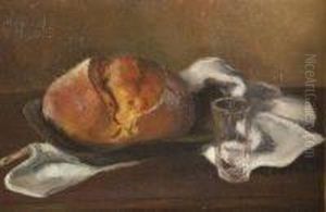 Still Life Of Bread And Glass On White Cloth Still Life Of Bread And Glass On White Cloth