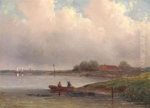 River Landscape With Figures In A Boat River Landscape With Figures In A Boat