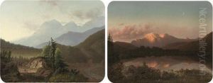 A Tyrolean Couple Strolling Before A Mountain Range; And A Tyrolean Lake By Twilight by Joseph Hartogensis