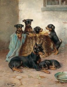 Mother Dog And Her Puppies by Johann Hartung