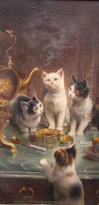 Kittens At The Tea Table by Johann Hartung