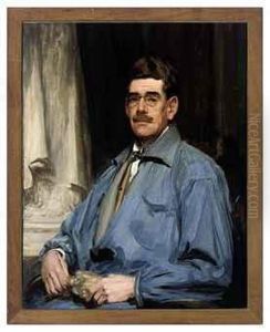 Self-portrait, Half-length, In Blue Overalls, A White Shirt Andbow-tie