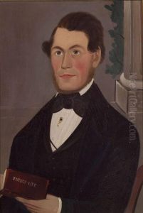 Portrait Of A Bearded Gentleman Holding A Book. by George H. Hartwell