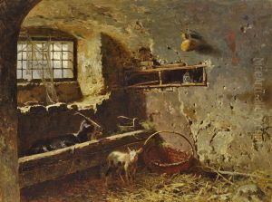 Ziegen Im Stall by Hermann Hartwich